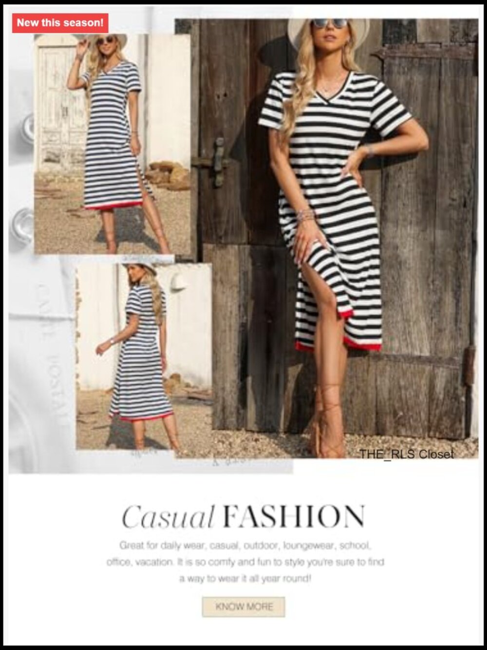 Short Sleeve Maxi Dress with Side Split and Striped Design - Picture 4 of 7